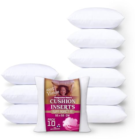 Cushion Inner Pads (Pack of 10), 45 x 45 cm (18 x 18) - Hollowfibre Stuffed Square Pillows - Cushion Insert Decorative - Anti-Allergy Made in Britain UK