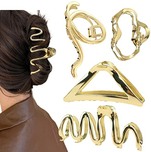 Grandi fermagli per capelli dorati, in metallo, per donne e ragazze, accessori per capelli spessi (4 pezzi)