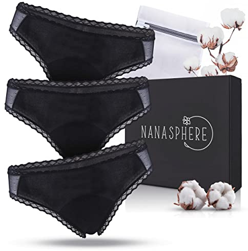 Stück Perioden Unterwäsche Mädchen Starke Blutung + Wäschesack | Saugfähig Bio-Baumwolle Zertifiziert Menstruationsunterwäsche unter Kleidung Menstruation Periodenslip Damen Teenager (XS, Schwarz)