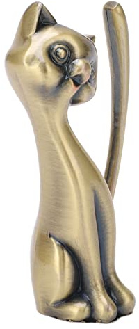 Soporte de Anillo de Gato, Estilo Estatuilla de Aleación de Zinc, Joyería Robusta, Organizador Brillante Retro Duradero para Anillos, Collar, Regalo de Cumpleaños de Dama de Honor