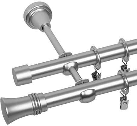 RENA Gardinenstange Vorhangstange 2-läufig - 19 mm - aus Metall - Lautlose Rollen - Komplettset - Chrom Matt 220cm |Prince