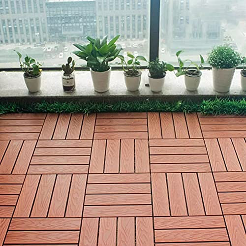 Piastrelle per terrazze ad Incastro, Piastrelle per terrazze in Legno per Esterni, Pavimentazione Impermeabile per balconi, Pavimento del Patio Decking Tiles per Il Portico Balcone Piscina Backyard (