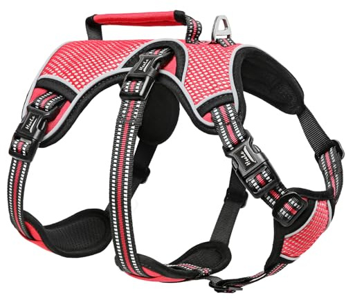 HEELE Arnes para Perros No Escape, Arnes Antitirones Perro Antiescape, Liberación en Cuello, Arnés Totalmente Reflectante con asa Acolchada, Arnés para Perros Grandes y Activos, Rojo, XL