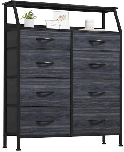 YITAHOME Commode en Tissu avec 8 tiroirs, Meuble de Rangement Pratique, Armoire pour Salon, Chambre d'enfant, Couloir,Grain de Bois Noir