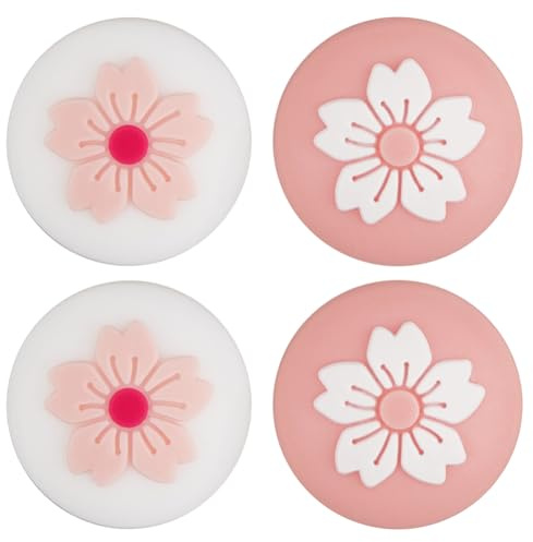 GORGECRAFT 4Pcs 2 Styles Silicone Thumb Grip Caps Cute Kawaii Soft Round Flower Thumbstick Joystick Rocker Button Cover Replacement Compatible with Switch 0.67x0.67inch