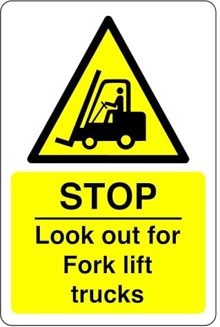 Safety First Display LTD Stop look out for fork lift sign - High tack self-adhesive sticker (600mm x 400mm) Viewing Distance within 20m.
