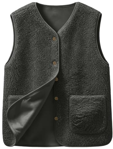 Yutdeng Gilet in Pile da Donna Invernale Caldo Senza Maniche Sherpa Teddy Gilet in Peluche Tinta Unita Scollo a V Gilet in Pelliccia Spessa Casual Giacca con Tasche Fluffy Outwear