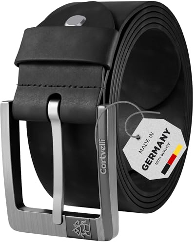 Cartvelli Ceinture homme cuir noir 110 cm - cuir de vachette pleine fleur 40 mm - Made in Germany - leather belt men black - pour jean, costume, chino, business & loisirs