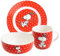 United Labels The Peanuts 3-teiliges Frühstücksset Snoopy, Rot mit Punkten, Geschirr Set aus Porzellan mit Teller Ø 19 cm, Tasse 220 ml und Schale 330 ml