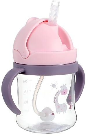 Sippy Cup for 6+ Months, Leak-Proof Baby/Toddler Water Bottle with Straw, BPA-Free Non Spill Water Bottle Kids Trainer with Handles, Ideal Baby/Toddler Drinking [Pink Design, 250ml]