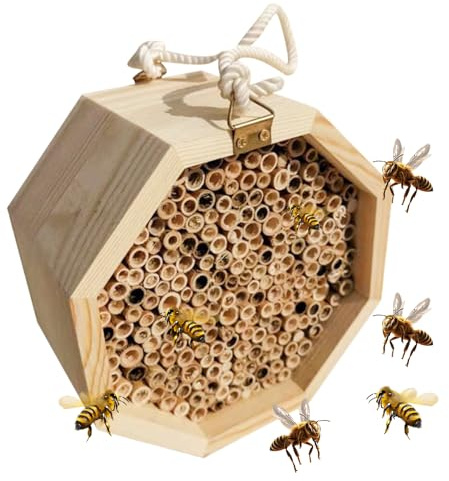 Wooden Bee Hotel, Wooden Bee Shelter, Pollinating Palace, Butterfly House, Wasp Habitat for Garden Yard Patio