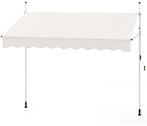 COSTWAY Klämmarkis, 250 cm balkongmarkis utan borrning med handvev, justerbar höjd och UV-beständig, markis, solskydd, utomhus, för terrass, balkong, trädgård (250 cm, vit)