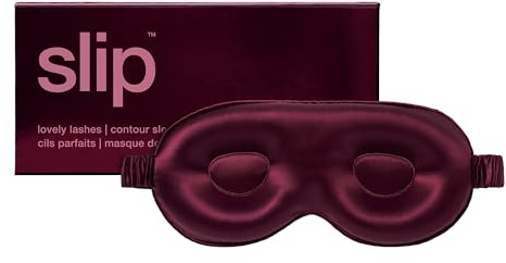 slip Máscara para dormir de contorno carmesí, seda pura, 100% seda de morera, diseño contorneado para un bloqueo de luz óptimo y comodidad, suave, suave para la piel, correa ajustable para un ajuste