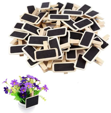 Mini tableaux avec clip, 50 pièces Tableau noir en bois Petit tableau effaçable pour étiquettes de prix, tableaux mémo photo, étiquettes de fête