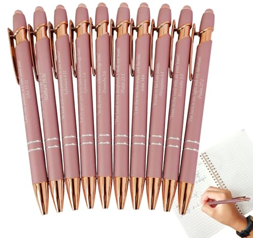 Penne bibliche Versballpoint per uomini, set regalo cristiano, Bibbia, Versetti | Set di 10 strumenti di scrittura retrattili, favori cristiani per uomini, senza sanguinamento, nero