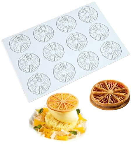 Hollow 3D Leaf Tuille Lace Silicone Cake Moulds, Molds Silicone Baking Fondant Tuile Molds, Polymer Clay Mold for Baking, Clay, Resin, Sugar Craft, Dessert Cake Decoration (1pcs Lemon Slices Mold)