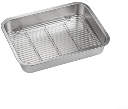 Gdfnmogo Plaque de cuisson en acier inoxydable avec grille de refroidissement pour four, cuisine, barbecue et gâteau – Antirouille, passe au lave-vaisselle, plateau finition miroir (26 x 20 x 5 cm)