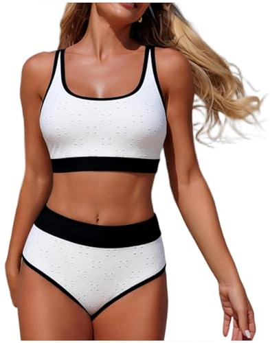 Bikini Mujer Push Up Deportivo Cintura Alta Traje de Baño Dos Piezas Conjunto de Bikinis con Relleno Bikini Top con Brasileño y Cintura Alta Braga de Baño Bañador Natacion Playa Piscina