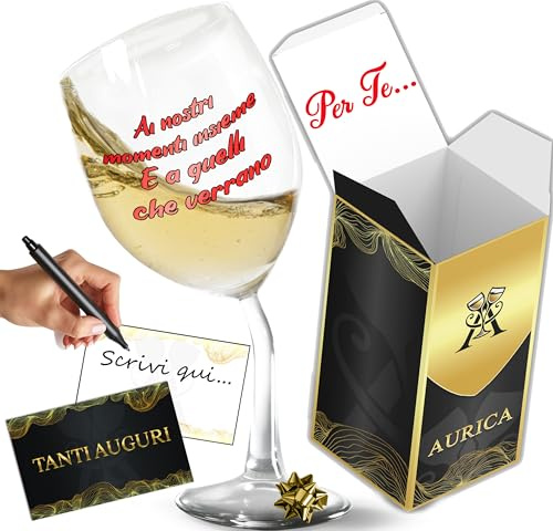 Aurìca Calice Vino Personalizzato AI NOSTRI MOMENTI INSIEME E A QUELLI CHE VERRANNO – Bicchiere Piegato Per Brindare Al Vostro Domani - Un Regalo Originale E Completo Con Confezione Regalo Inclusa