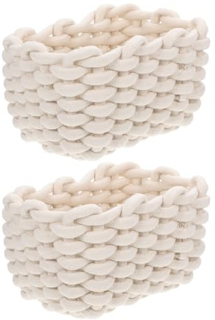 SUPVOX Lot de 2 Paniers de Rangement en Corde de Coton 100% Naturel, Petite Taille Beige Clair, Organisateur Polyvalent pour Bureau et Maison, Corbeille Tressée Solide pour Cosmétiques