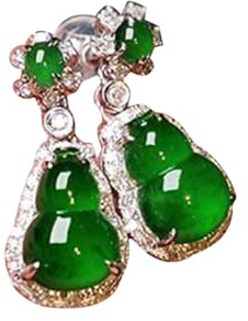 S925 Silver med Natural Jade Ice Green Kalebass Örhängen för kvinnor Äkta 2