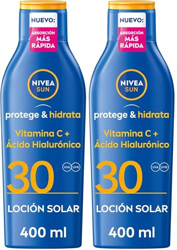 NIVEA SUN Protege & Hidrata - Leche Solar FP30 - Protector Solar Corporal - Protección UVA/UVB - Loción Resistente al Agua - Hidratación 48h - Con Pantenol y Glicerina - Todo Tipo de Piel - 400 ml