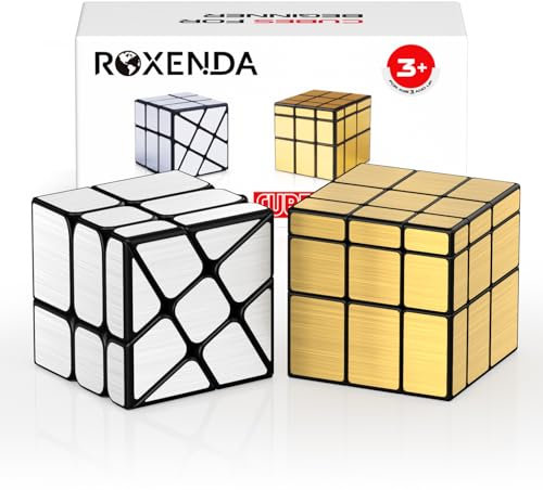 ROXENDA Speed Zauberwürfel Set, Würfel Set mit Silber Mirror Cube und Gold Mirror S Cube, Unregelmäßig 3x3x3 SpeedCube Twisty Spiegelwürfel