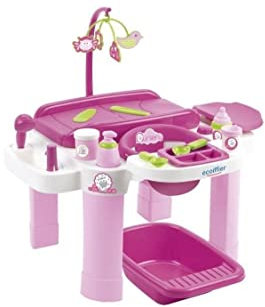 Ecoiffier – Pflegecenter für Puppen – Badewanne, Wickeltisch, Puppenhochstuhl, mit viel Puppen-Zubehör, für Kinder und Kleinkinder ab 12 Monaten, rosa