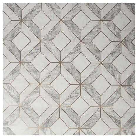 Contour Grey/White Marble Marquetry Washable Wallpaper | Paste the Wall | Grey Tile | Eco-Friendly