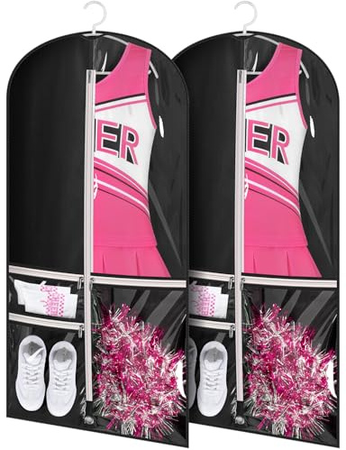 KIMBORA Costume Dance Garment Bag with 3 Clear Zipper Pockets for Suits Dress Cover, Travel Storage & Competitions, Set of 2 (Black)