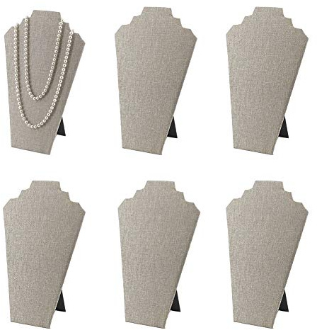 7TH VELVET 6pcs/ Pack 12.5inches Necklace Display Stands Easel Jewelry Organizer Stands for Show, Necklace Bust (Gray Linen 6pcs)