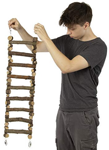 HappyBird | Vogelleiter | Hängeleiter 70 x 20 cm für Papageien | Leiter aus Naturästen - Papageienleiter