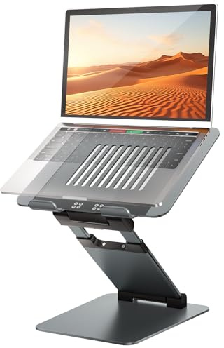 Sit to Stand Laptop Stand, Extra Tall Height Adjustable, Ergonomic Sitting to Standing Computer Stand, Create Healthy Posture, Reduce Neck Pain Riser Compatible with MacBook, All Laptops 10-17- Gray
