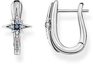THOMAS SABO Sabo Creolen Royalty Stern mit Steinen aus 925 Sterlingsilber, Maße: ca. 1,8cm x 1cm, CR678-945-7