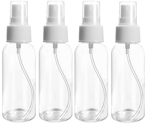 Symbah Mini Spray Bottles 50ml (4PCS) refillable Atomiser fine Mist Empaty Leak-Proof Plastic Spray Bottle for Traveling Make-up Skincare Cleaning Liquids