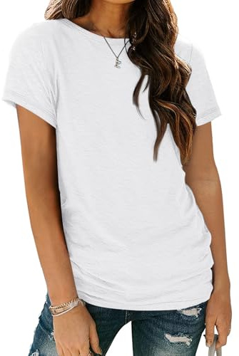 AUTOMET Women's Soft Basic Short Sleeve T-Shirt, Round Neck Tops Summer Casual Tee for Spring Shirts Clothes Everyday Wear 02white 2XL