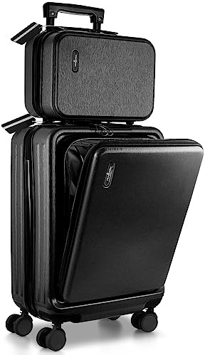 TRAVELARIM 22 Inch Carry On Luggage 22x14x9 Airline Approved, Carry On Suitcase with Wheels, Hard-Shell Carry-on Luggage, Durable Luggage Carry On, Black Small Suitcase with Cosmetic Carry On Bag
