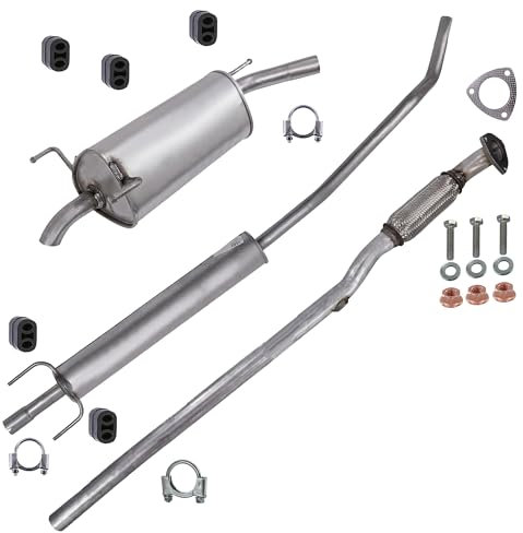 BESTPRICE Auspuff Schalldämpfer Set 1x Abgasrohr vorne, 1x Mittelschalldämpfer, 1x Endschalldämpfer, mit Montagematerial, Kompatibel mit OPEL CORSA C (X01)