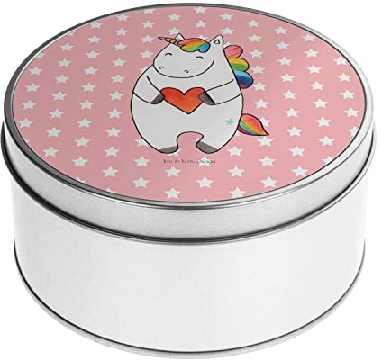 Mr. & Mrs. Panda Blechdose rund Einhorn Herz - Geschenk, witzig, bunt, Einhörner, Unicorn, Vorratsdose, Metallkiste mit Deckel, Metalldose,