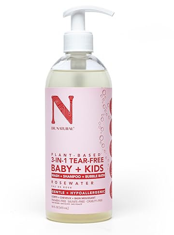 Dr. Natural 3-in-1 Tear-Free Baby Plus Kids Soap - Head-to-Toe Baby Soap and Shampoo - Sensitive Skin Moisturizing Body Wash - Rosewater - 474 ml