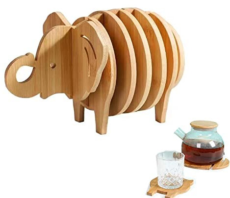 8 Stück/Set Küchen-Untersetzer, spleißbarer 3D-Elefant-Tischset, Topflappen, hitzebeständig, kreativer Untersetzer aus Bambus für heiße Gerichte, Topf, Schüssel, Teekanne, heißer Topf