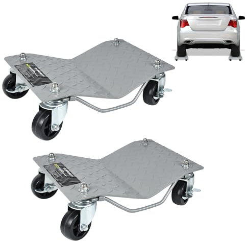Aufun Rangierhilfe 2 Stück, Rangierheber Rangierroller Wagenheber für PKW, Autos, LKWs, Traktoren, Mobile Reifenplattform, mit jeweils 500 kg Traglast, Sibler