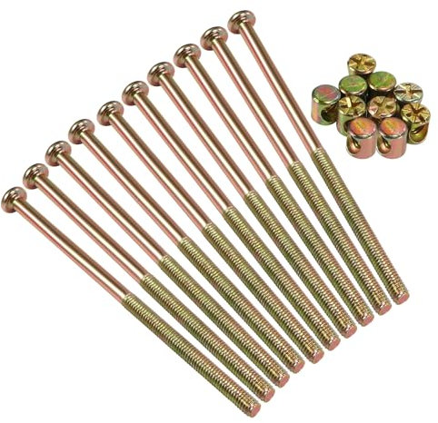 Adyoney Juego de 10 tornillos hexagonales de cabeza redonda plana M6 x 120 mm, perfectos para accesorios de cama de madre y bebé, galvanizados para una larga durabilidad
