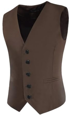 Kiioouu Traje Ajustado de Primavera y Otoño para Hombre Casual de Color Sólido Simple Abrigo Chaleco para Hombre, marrón oscuro, XL