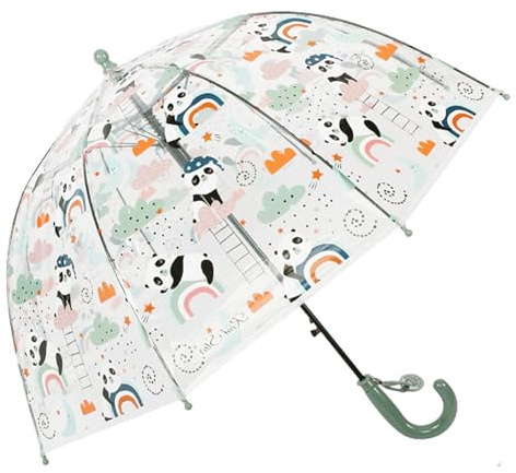 ThreeH Kinder Regenschirm mit Luftblase mit leicht zu greifendem Griff Bezaubernde Panda-Muster 8 Rippen aus Glasfasern Kuppelschirm,Grün