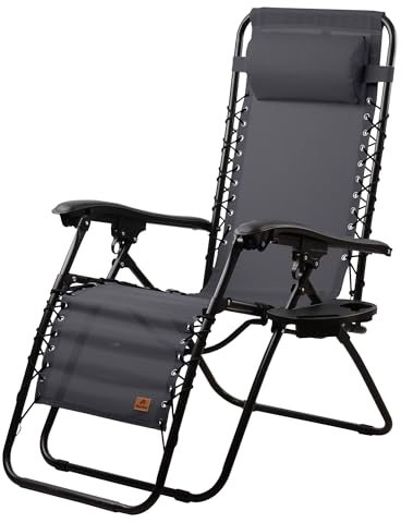 CampFeuer Sonnenliege mit Getränkehalter | Schwarz | Campingliege, Liegestuhl, Relaxliege | Gartenliege mit Getränkehalter, Angelliege, Strandliege verstellbar | Klappliege, Sonnenliege