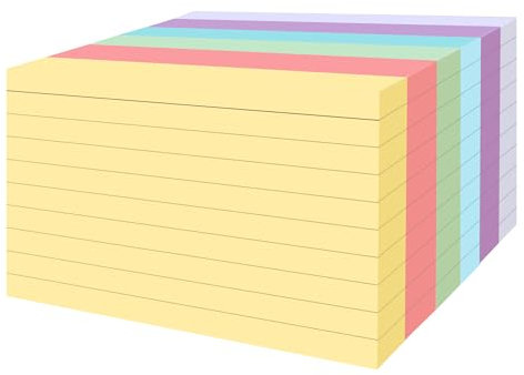 Rhimooay 300 Stück Karteikarten A7 liniert, 220g/m² Verdickte Karteikarten groß, Lernkarten Vokabelkarten für Unterwegs Vokabel Lernen, 6 Farben