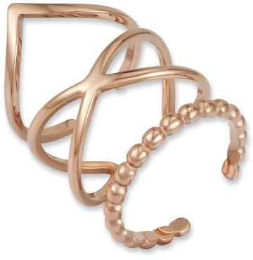 GD GOOD.designs Ringe Set Rosegold für Damen aus Edelstahl - Verstellbar und wasserfest - 3-teilige rosegoldene Stapelringe | Inkl. Geschenkbox