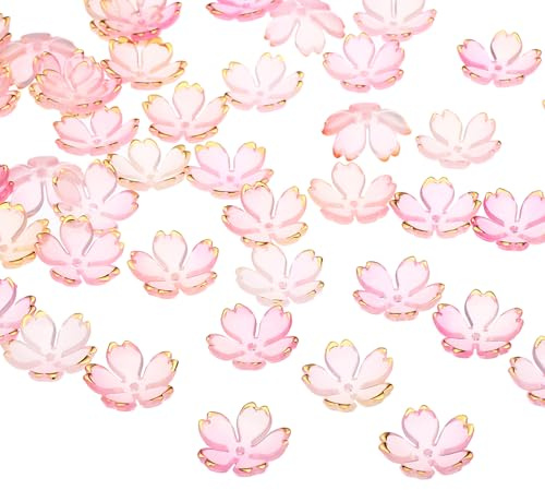 PATIKIL Perline Distanziatrici Floreali, 100pz Perline Fiori Ciliegio Acrilico Pendenza a 5 Petali Placcati Oro per Bracciali, Orecchini, Collane, Creazione Gioielli, Artigianato