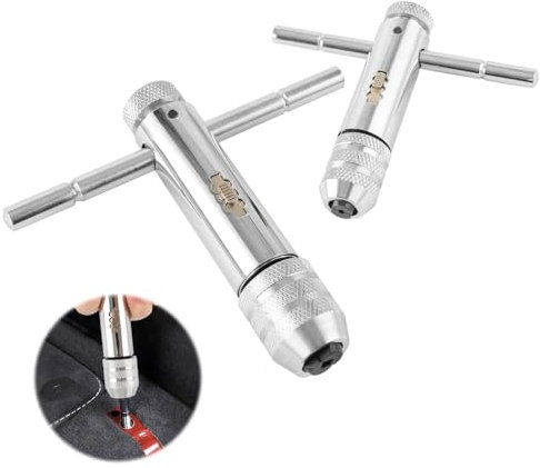 2 Stück T Griff Windeisen Ratsche,Einstellbare Ratsche Gewindebohrer,T-förmigen Schraubenschlüssel Kit,Werkzeughalter mit Gleitgriff für Gewindebohrer,für Metrische Gewindebohrer M3-M8/M5-M12